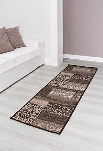 Kurzflorteppich Teppichläufer Orientteppich Vintage Patchwork Orientalisches Muster Used Look– Wohnzimmerteppich Schlafzimmer Flurläufer – Oeko Tex 100 pflegeleicht umkettelt – 57cm x 110cm taupe von andiamo