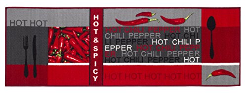 Teppichläufer Küchenläufer Chilidesign Chililäufer Küchenteppich – Wohnzimmer Eingangsbereich Flur Küche – Hot & Spicy - gekettelt strapazierfähig pflegeleicht – 67 x 250 cm rot von andiamo