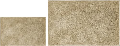andiamo Badematte rutschfest Florida - Badezimmerteppich weich und flauschig - Badteppich rutschfest waschbar Duschvorleger Badvorleger für Badezimmer 2er Set 40 x 60 cm + 60 x 100 cm Taupe von andiamo