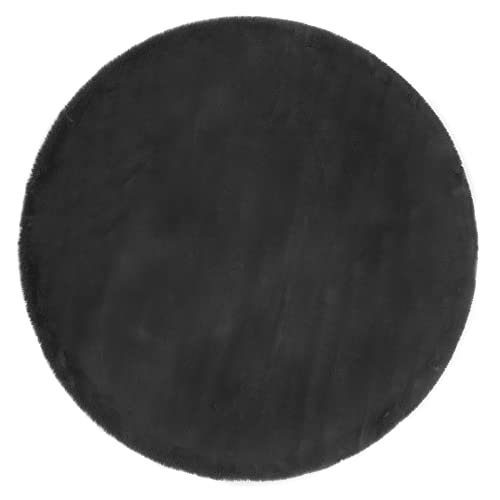 andiamo Kunstfell Novara Teppich Schlafzimmer - flauschiger Teppich zur Verwendung als Bettvorleger Schlafzimmer - gemütlicher Fellteppich Lammfell Imitat 80 cm rund Anthrazit von andiamo