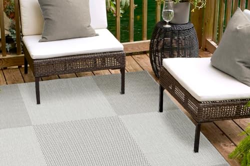 andiamo In- und Outdoorteppich Senja Designerteppich für die Terasse, Kästchen Design grau, 160 x 230 cm von andiamo