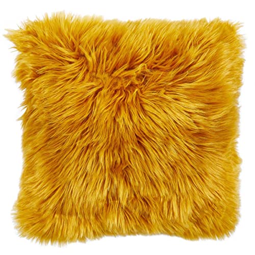 andiamo Kunstfell Sitzkissen Ovium - Stuhlkissen Fell Stuhlauflage Dekokissen in moderner Schaffell Optik 34 cm rund 1 Stück Senfgelb von andiamo