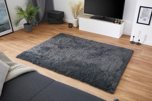 andiamo Kunstfell Teppich Alpa gemütlicher Hochfloor Wohnzimmerteppich Fellteppich 35 mm Florhöhe weich und flauschig Teppich Wohnzimmer Anthrazit 50 x 110 cm von andiamo