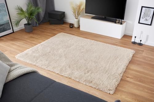 andiamo Kunstfell Teppich Alpa gemütlicher Hochfloor Wohnzimmerteppich Fellteppich 35 mm Florhöhe weich und flauschig Teppich Wohnzimmer Sand 50 x 110 cm von andiamo