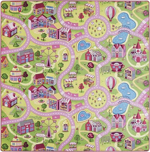 andiamo Straßenteppich Spielteppich Sugar Town, Kinderzimmerteppich in Pink/Rosa, weich & strapazierfähig, umweltschonend produziert, Größe:200 x 200 cm, 293323 von andiamo