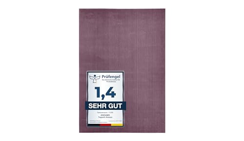 andiamo Teppich Arezzo waschbar Wohnzimmer Esszimmer pflegeleichter eleganter gemütlicher Wohnzimmerteppich Fellteppich einfarbig 120 x 170 cm Lavendel von andiamo