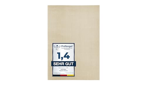 andiamo Teppich Arezzo waschbar Wohnzimmer Esszimmer pflegeleichter eleganter gemütlicher Wohnzimmerteppich Fellteppich einfarbig 80 x 150 cm Creme von andiamo
