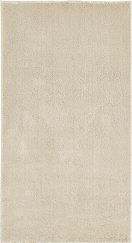 andiamo Teppich Arezzo waschbar Wohnzimmer Esszimmer pflegeleichter eleganter gemütlicher Wohnzimmerteppich Fellteppich einfarbig 80 x 200 cm Creme von andiamo