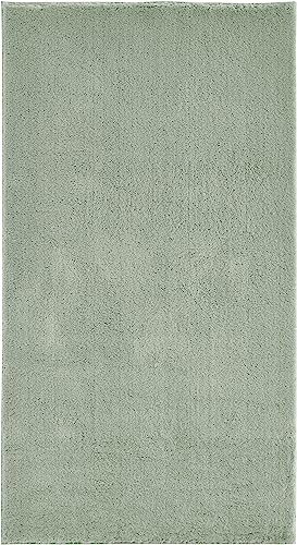 andiamo Teppich Arezzo waschbar Wohnzimmer Esszimmer pflegeleichter eleganter gemütlicher Wohnzimmerteppich Fellteppich einfarbig 80 x 200 cm Salbeigrün von andiamo