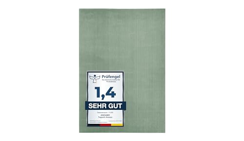 andiamo Teppich Arezzo waschbar Wohnzimmer Esszimmer pflegeleichter eleganter gemütlicher Wohnzimmerteppich Fellteppich einfarbig 120 x 170 cm salbeigrün von andiamo