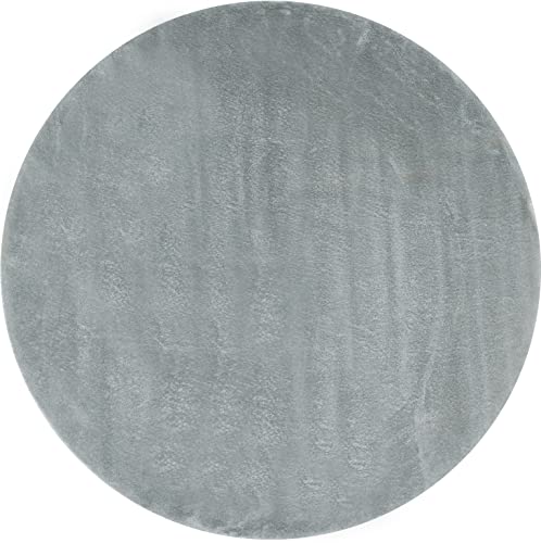 andiamo Teppich Lambskin - Kunstfell - flauschiger Teppich Schlafzimmer - geeignet als Bettvorleger Schlafzimmer oder als Fellteppich Wohnzimmer - Lammfellimitat pflegeleicht 80 cm rund hellgrau von andiamo