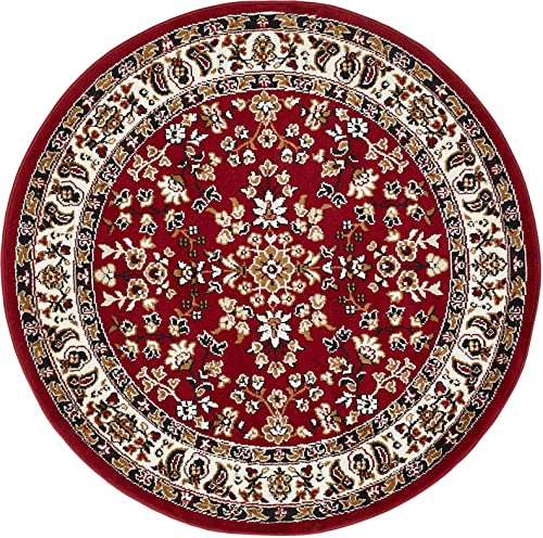 andiamo Teppich Oriental - Wohnzimmerteppich - orientalische Deko - Teppich Schlafzimmer pflegeleicht mit zeitlosem orientalischem Muster 120 cm Rund Rot von andiamo