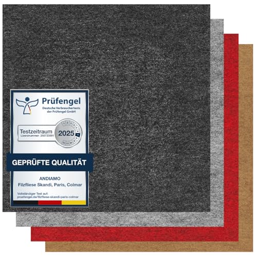 andiamo Teppichfliesen selbstklebend - Bodenbelag aus Nadelfilz, zuschneidbare Filzfliesen für Wohnräume, Teppich Bodenbelag, Standard 4 m² - 25 Stück, Anthrazit andiamo Teppichfliesen selbstklebend - Bodenbelag aus Nadelfilz, zuschneidbare Filzfliesen für Wohnräume, Teppich Bodenbelag, Standard 4 m² - 25 Stück, Anthrazit von andiamo