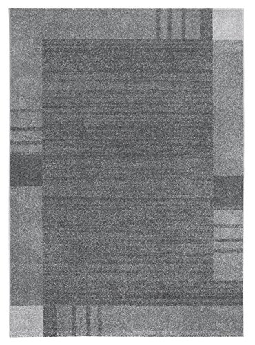 andiamo Webteppich moderner stilvoller Kurzflor Teppich robust und pflegeleicht aus 100% Polypropylen geeignet für Fußbodenheizung und Saugroboter 120 x 170 cm Bordüre Grau von andiamo