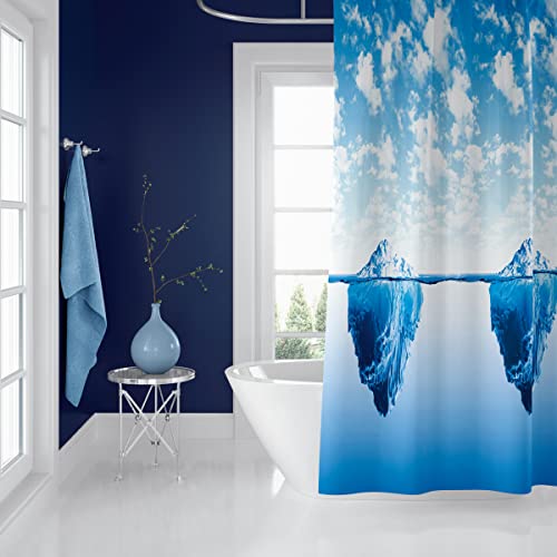 andija Wasserdicht Duschvorhang, 180x200cm Anti-Schimmel Antibakteriell Bad Vorhang, Waschbar Stoff Badezimmer Vorhang, Polyester Badewanne Vorhang mit 12 Duschvorhängeringen (Iceberg) von andija