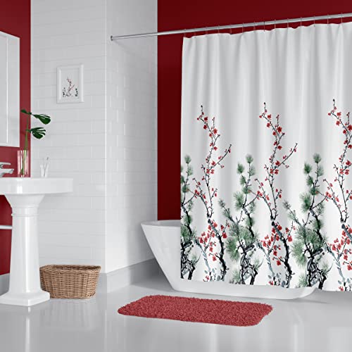 andija Wasserdicht Duschvorhang, 180x200cm Anti-Schimmel Antibakteriell Bad Vorhang, Waschbar Stoff Badezimmer Vorhang, Polyester Badewanne Vorhang mit 12 Duschvorhängeringen (Pine) von andija