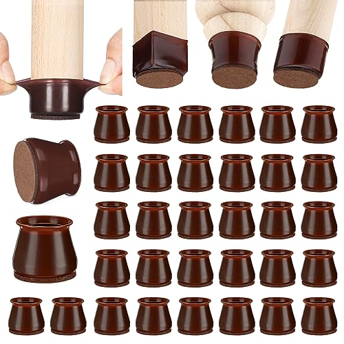 Aneaseit Stuhlbeinkappen - 38 mm - 32 Kappen Rund in Nussbaum Dunkel - Stuhlbeinschoner aus Silikon mit Filz auch für Tischbeine, Sessel oder Gartenmöbel - Medium von aneaseit