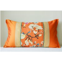 Neue Orange Florale Patchwork Kissenhülle, Helles Florales Lumbar Kissenbezug, Dekoratives Kissen, Frühling Kissenbezug von anekdesigns