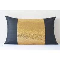 Schwarz & Gold Kissenbezug, Und Pailletten Kissen, Urlaub Dekor, Dekokissen, Dekor Sparkle Kissen von anekdesigns