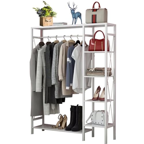 angelfanmily Metall Kleiderständer, Schwerlast-Kleiderstange, Multifunktional Garderobenständer mit 4 Ebenen, Offener Kleiderschrank, Storage Shelf, Rahmen aus Metall -（90/120/150cm） von angelfanmily