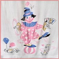 Clown Cafe Vorhang 1 Panel, 2 Valances Set 3 Stück 1960Er Pink Blau Gelb Weiß Gesteppt Zirkus Hunde Zaubertrick Herzen Happy Rüschen von angelinesattic