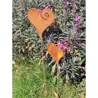 Edelrost Gartenstecker Herz Curl 40 cm Bis 120 von angelsgardendekoshop