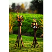 Edelrost Ständer Abstrakt Mit Flammenkorb, Klein Gartendeko Rost Gartendekoration Rostdeko Metall von angelsgardendekoshop