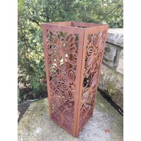 Edelrost Windlicht Säule Schmetterlinge Gartendeko Rostdeko Metall Laterne von angelsgardendekoshop