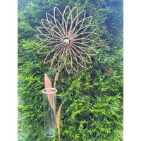 Edelrostoptik Regenmesser Blüte Filigran Glaseinsatz Gartendeko Rost Gartendekoration Rostdeko Metall von angelsgardendekoshop
