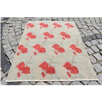 Vintage Floraler Oushak Teppich, Handgeknüpfte Wolle von angorarugstore