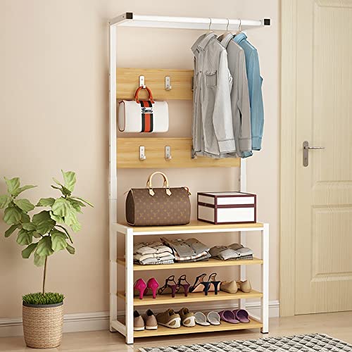 Garderobenständer mit Sitzbank, Kleiderständer mit Schuhablagen, 60x34x170cm,Garderobe mit 8 Haken und 2 Ebenen Schuhablage für Flur Eingangsbereich von angroups