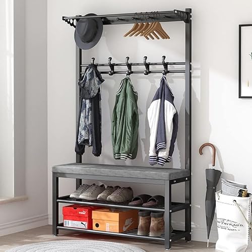 angroups Kleiderständer mit Haken,Robustes Metall Kleiderständer, Garderobenständer mit Sitzbank und 9 abnehmbaren Haken, Multifunktionale Schlafzimmer Gaderobe mit Schuhablage (Black, 100X33X172CM) angroups Kleiderständer mit Haken,Robustes Metall Kleiderständer, Garderobenständer mit Sitzbank und 9 abnehmbaren Haken, Multifunktionale Schlafzimmer Gaderobe mit Schuhablage (Black, 100X33X172CM) von angroups