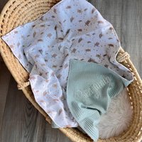 Babydecke Mit Namen | Schildkröte Baumwolle Musselindecke Meer Wasser Geburtsdecke Kuscheldecke Geschenk Zur Geburt von anilino