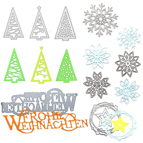 8 Stück Stanzschablonen Weihnachten Weihnachtsbaum Frohe Weihnachten Schneeflocke Prägeschablonen Stamping Schablone für Diy Album,Scrapbooking,Karten von animacoser