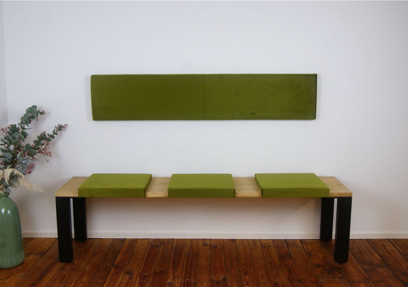 Lycce Kopfstütze XXL Wandkissen, Wandschutz, Nackenstütze, Kopfstütze 150cm x 30cm, (1 St), mit Montage-Set - SAMT in oliv oder senf, made in Germany von Lycce
