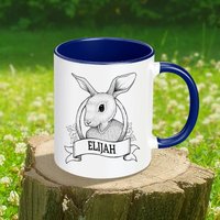 Personalisierbare Hasen-Tasse | Personalisierter Text Repräsentiere Einen Geliebten Menschen Mit Handgezeichnetem Tierportrait Tiervolksfamilie von animalfolkfamily