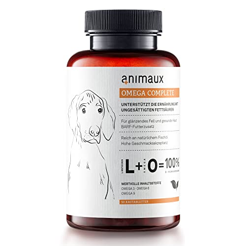 Natürliches Fischöl für Hunde - 50 Kautabletten - Omega 3, 6 & 9 Fettsäuren für den Stoffwechsel, Knochenaufbau sowie Haut & Fell – ersetzt gängige Futteröle - animaux Omega Complete Dogs von animaux