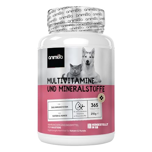 Multivitamine für Hunde & Katzen - 365 Tabletten - Mit Vitamin B Complex (B1, B2, B3, B5, B6, B7, B9, B12), A, C, E & D3-18 Mineralien & Vitamine - Für Knochen, Immunsystem, Haut & Fell - animigo von animigo