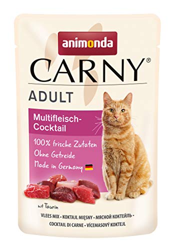 animonda Carny Adult Multifleisch-Cocktail, 12 Portionsbeutel (12 x 85 g), Katzennassfutter für ausgewachsene Katzen,Katzenfutter ohne Getreide und Zucker mit fleischlichen Zutaten von animonda Carny