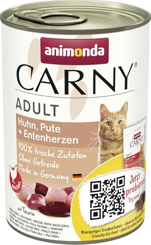 animonda Carny Katzen Nassfutter Huhn + Pute + Entenherzen (6 x 400g), getreidefreies Katzen Nassfutter ohne Zucker, mit frischen fleischigen Zutaten von animonda Carny