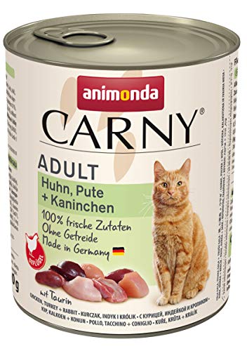 animonda Carny Katzen Nassfutter Huhn + Pute + Kaninchen (6 x 800g), getreidefreies Katzen Nassfutter ohne Zucker, mit frischen fleischigen Zutaten von animonda Carny