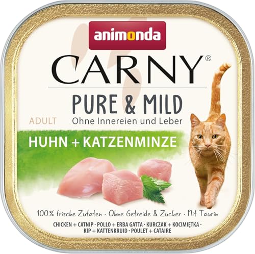 animonda Carny Adult Pure & Mild Huhn + Katzenminze (32 x 100 g), Nassfutter für sensible Katzen, Katzenfutter ohne Getreide und Zucker, leicht verdauliches Katzennassfutter mit Huhn von animonda Carny