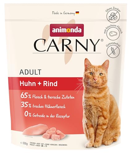 animonda Carny Katzen Trockenfutter Huhn + Rind (1 x 350 g), Trockenfutter für ausgewachsene Katzen, Katzenfutter ohne Getreide und Zucker, Katzentrockenfutter mit 65 % Fleisch von animonda Carny