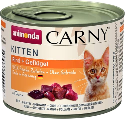 animonda Carny Katzen Nassfutter Kitten Geflügel + Rind (12 x 200g), Kitten getreidefreies Katzennassfutter ohne Zucker für wachsende Kätzchen bis 1 Jahr, mit frischen Zutaten animonda Carny Katzen Nassfutter Kitten Geflügel + Rind (12 x 200g), Kitten getreidefreies Katzennassfutter ohne Zucker für wachsende Kätzchen bis 1 Jahr, mit frischen Zutaten von animonda Carny