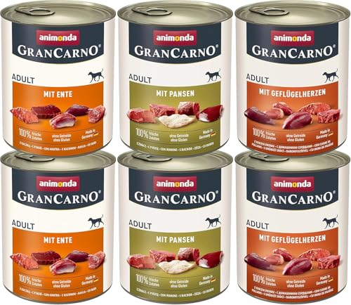 animonda GranCarno Adult Deftige Variation (6 x 800 g), Hundenassfutter für ausgewachsene Tiere, Nassfutter für Hunde mit 100% frischen, fleischlichen Zutaten, Hundefutter ohne Getreide von Grancarno