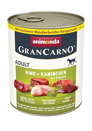 animonda GranCarno Hundefutter, Nassfutter für erwachsene Hunde, verschiedene Sorten 6 x 800 g Kaninchen+Kräutern von Grancarno