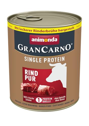 animonda GranCarno Hunde Nassfutter Single Protein Rind pur (6 x 800g), getreidefreies Hundenassfutter ohne Zucker, für ausgewachsene Hunde, mit frischen fleischigen Zutaten von Grancarno