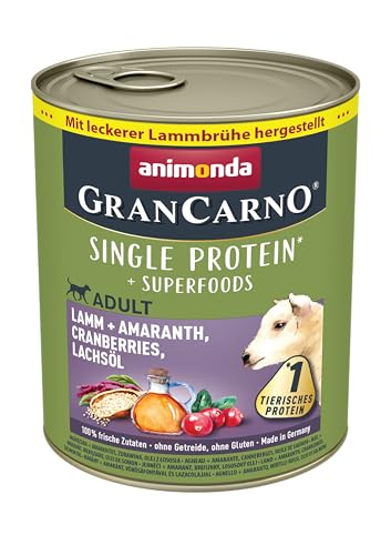 animonda GranCarno Hunde Nassfutter Superfoods Lamm + Amaranth (6 x800g), getreidefreies Hundenassfutter ohne Zucker, für ausgewachsene Hunde, mit frischen fleischigen Zutaten von Grancarno