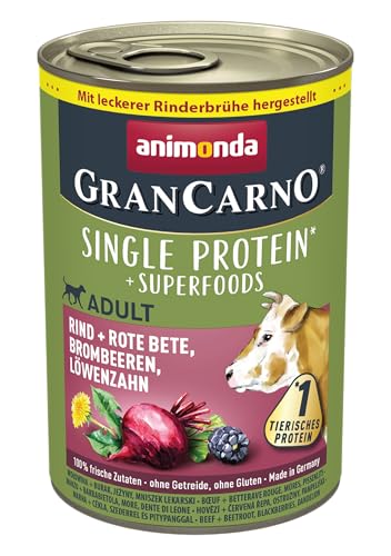 animonda GranCarno Hunde Nassfutter Superfoods Rind + Rote Bete (6 x 400g), getreidefreies Hundenassfutter ohne Zucker, für ausgewachsene Hunde, mit frischen fleischigen Zutaten von Grancarno