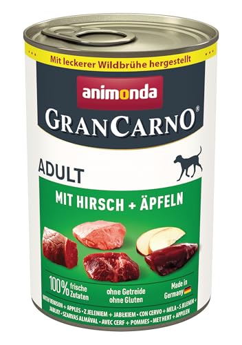animonda GranCarno Hunde Nassfutter mit Hirsch + Äpfeln (6 x 400 g), getreidefreies Hundenassfutter ohne Zucker, für ausgewachsene Hunde, mit frischen fleischigen Zutaten von Grancarno